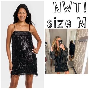 NWT!  M Sequin Fringe Black Mini Shift Dress • A New Day